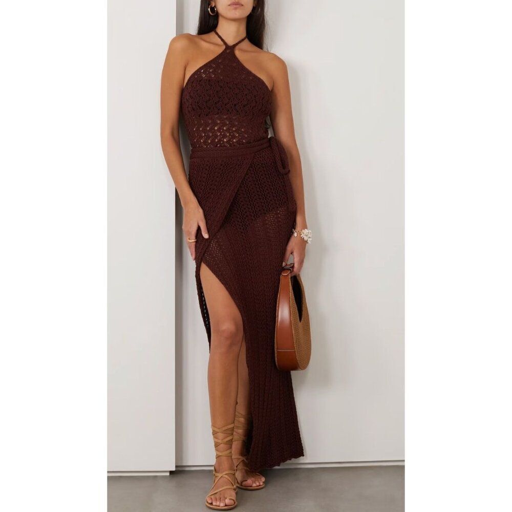 NWOT Savannah Morrow Kirra Top Crochet Halter in Cocoa Brown Small - Picture 3 of 10